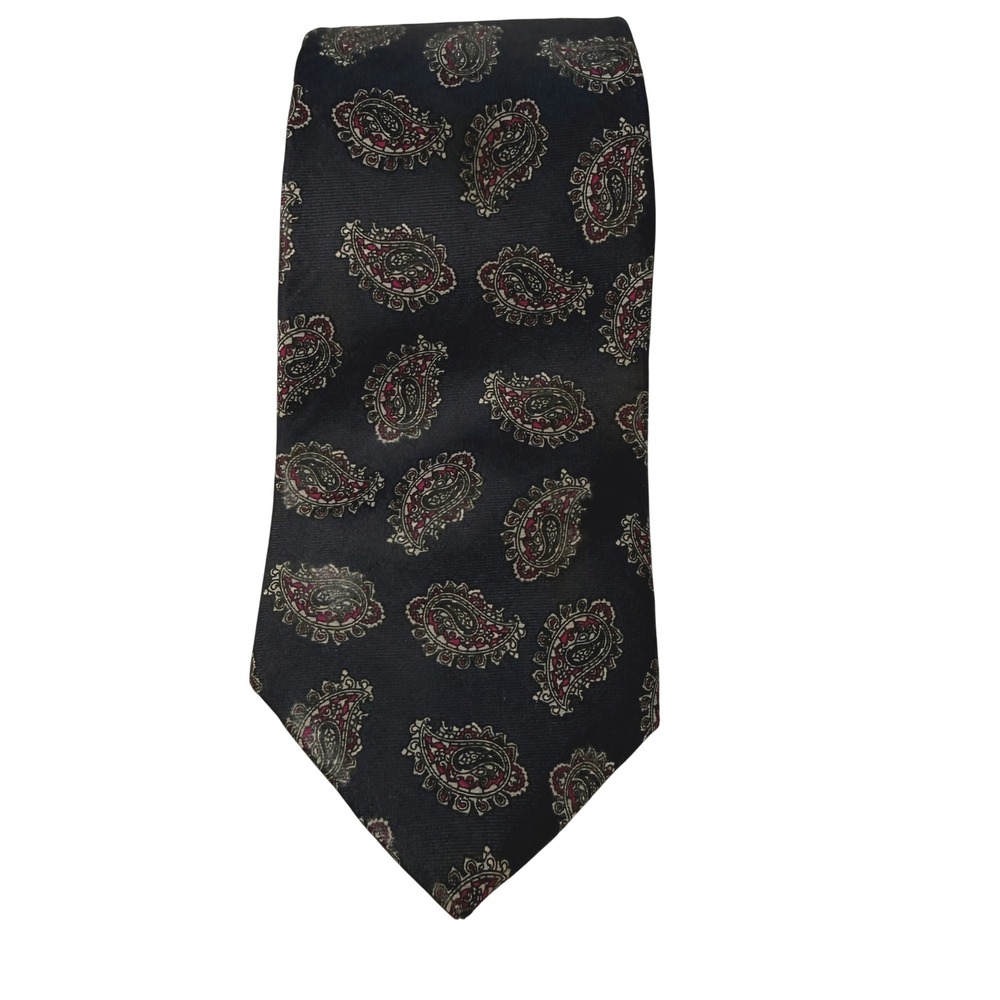 Christian Dior Necktie 3.25in Vintage Paisley Silk Navy Blue Red Classic Luxury